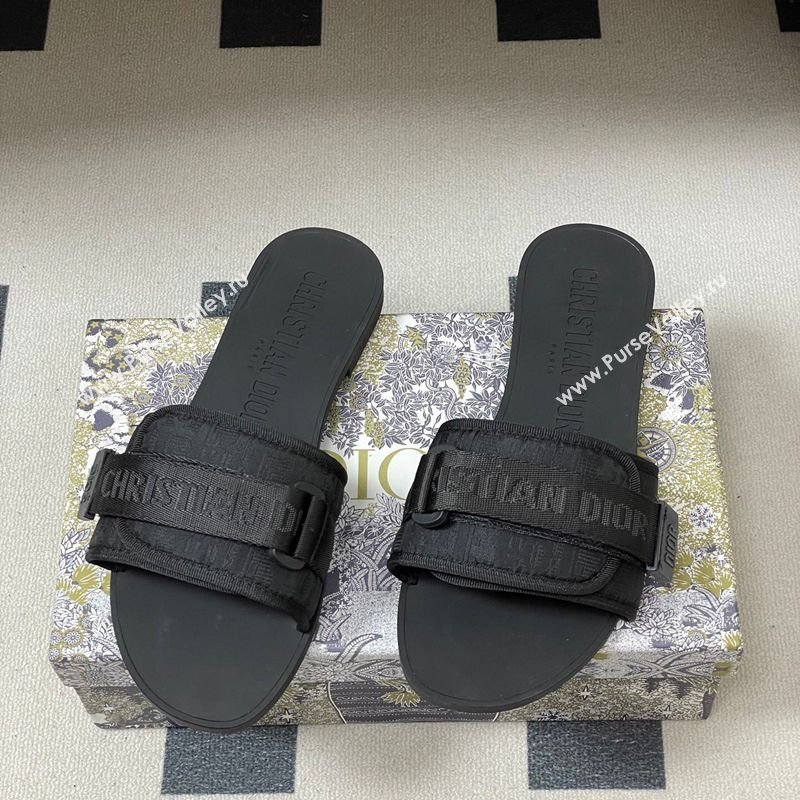 Dior Dio(r)evolution Flat Slides Sandal in Technical Fabric with Strap Oblique/Black 2026 (MD-260302093)