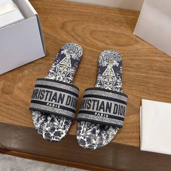 Dior Dway Flat Slides Sandal in Cotton Embroidered with Strass Blue 2026 0302 (MD-260302113)