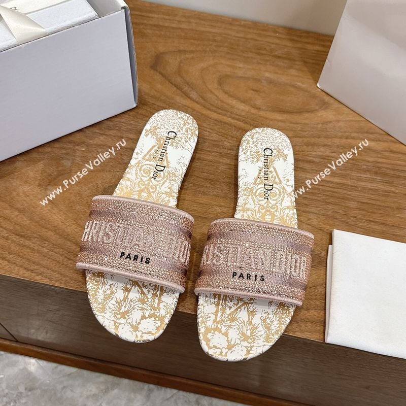 Dior Dway Flat Slides Sandal in Cotton Embroidered with Strass Pink 2026 0302 (MD-260302114)