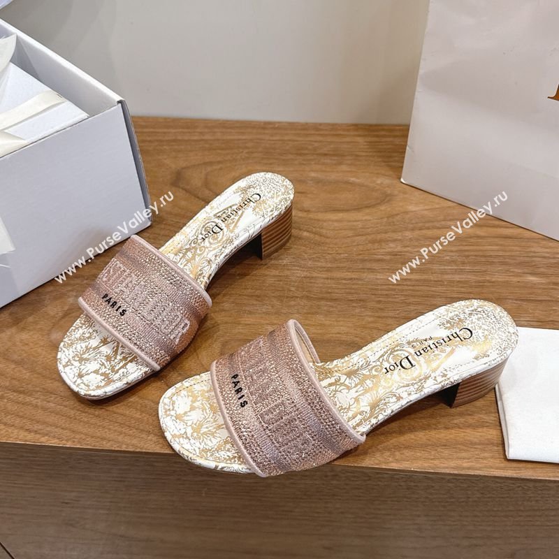 Dior Dway Heeled Slides Sandal 4.5cm in Cotton Embroidered with Strass Pink 2026 0302 (MD-260302111)