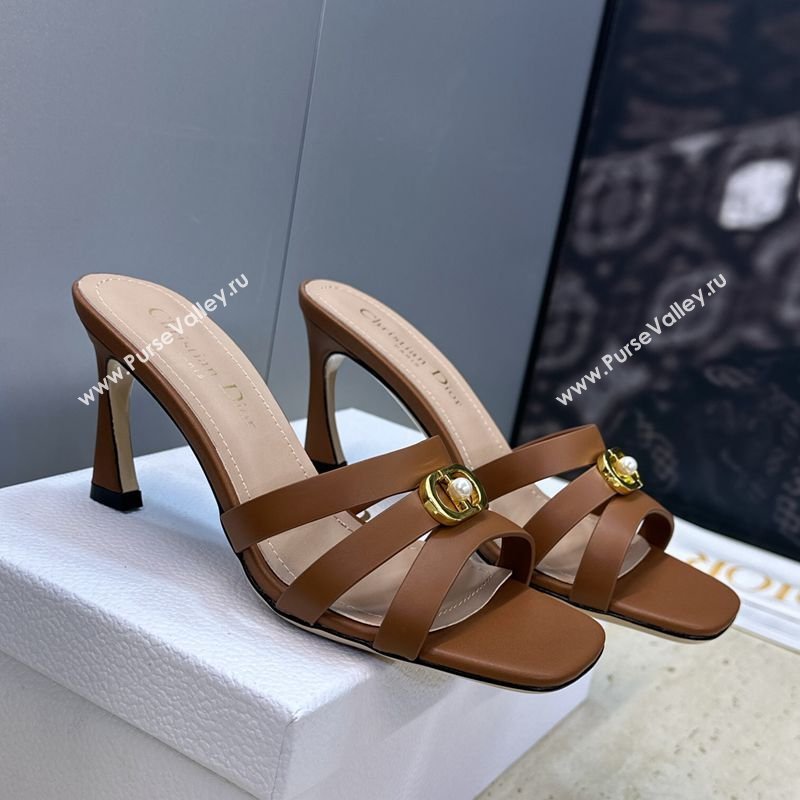 Dior Or 30M Heeled Slides Sandal 8cm in Calfskin Leather with CD Pearl Brown 2026 (JC-260302072)