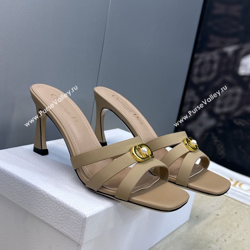 Dior Or 30M Heeled Slides Sandal 8cm in Calfskin Leather with CD Pearl Beige 2026 (JC-260302073)