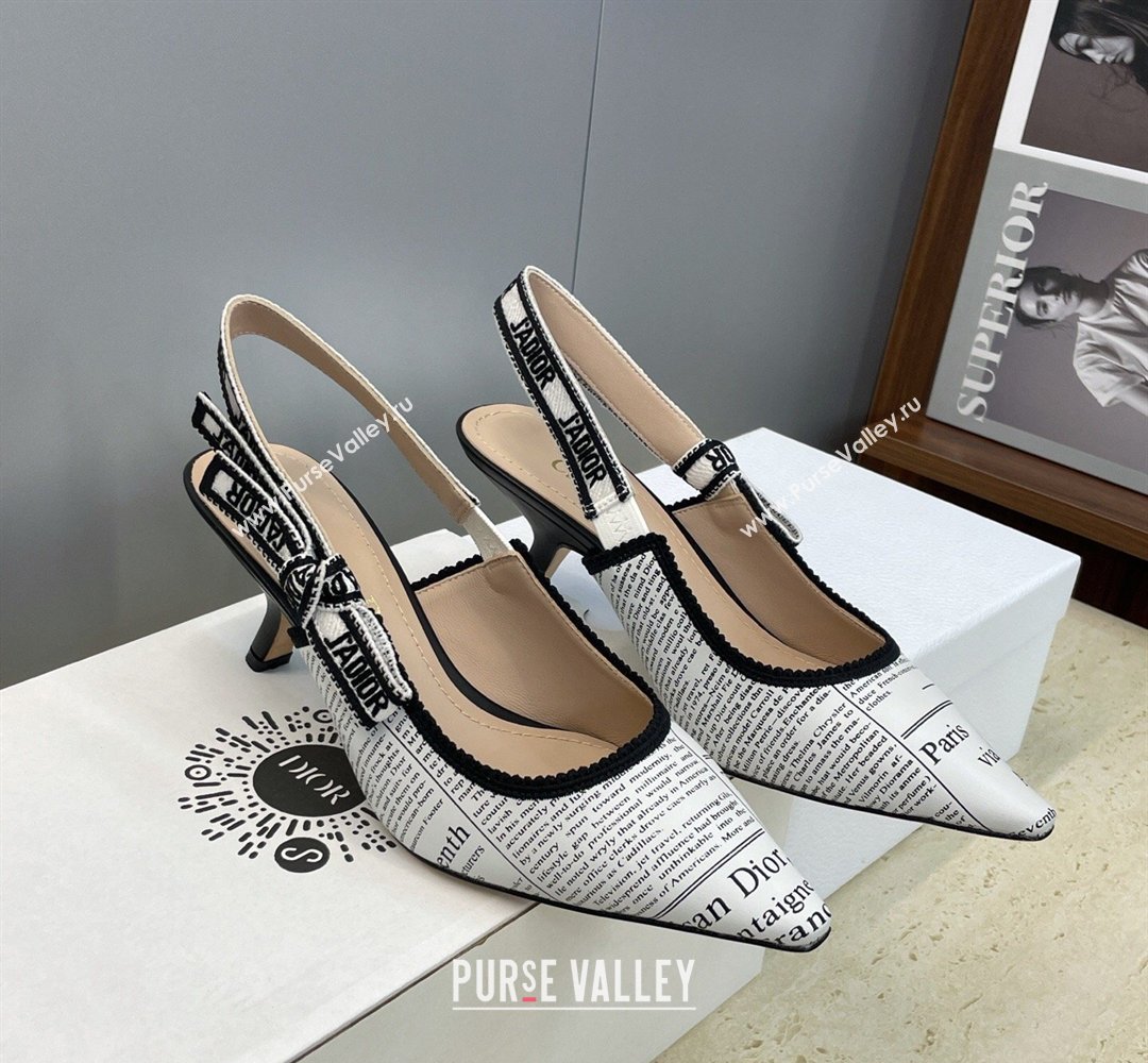 Dior JAdior Slingbacks Pump 6.5cm in Calfskin Leather with White and Black Newspaper Print 2026 (JC-260302037)