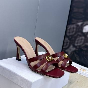 Dior Or 30M Heeled Slides Sandal 8cm in Calfskin Leather with CD Pearl Dark Burgundy 2026 (JC-260302074)