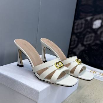 Dior Or 30M Heeled Slides Sandal 8cm in Calfskin Leather with CD Pearl White 2026 (JC-260302075)