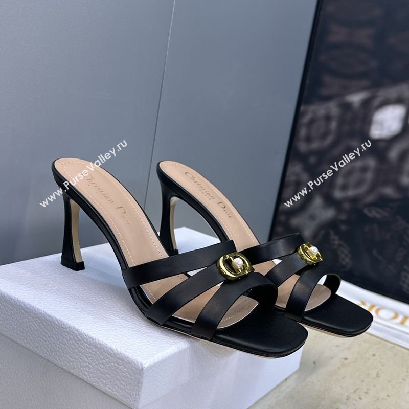 Dior Or 30M Heeled Slides Sandal 8cm in Calfskin Leather with CD Pearl Black 2026 (JC-260302076)