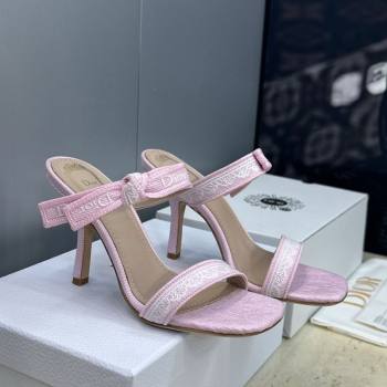 Dior Dentelle Bow Heeled Slides Sandal 9.5cm in Oblique Embroidered Cotton and White Lace Pink 2026 (JC-260302080)
