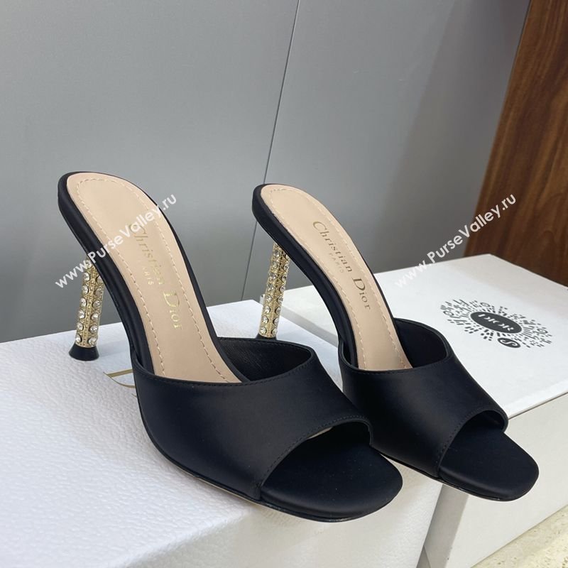 Dior Icon Heeled Slides Sandal 8cm in Satin Black 2026 DR030204 (JC-260302083)