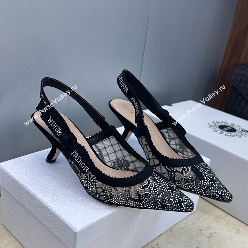 Dior JAdior Slingbacks Pump 6.5cm in Transparent Mesh Embroidered with Millefiori Motif in Silver-Tone Strass 2026 (JC-260302050