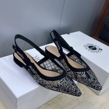 Dior JAdior Slingback Ballets Flat in Transparent Mesh Embroidered with Millefiori Motif in Silver-Tone Strass 2026 (JC-26030204