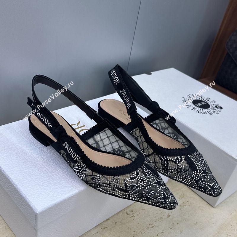 Dior JAdior Slingback Ballets Flat in Transparent Mesh Embroidered with Millefiori Motif in Silver-Tone Strass 2026 (JC-26030204