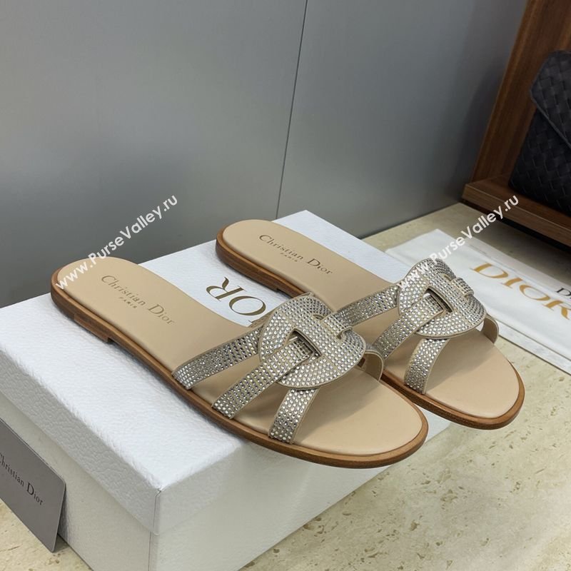 Dior D-Club Flat Slides Sandal in Suede and Strass Beige 2026 (JC-260302087)