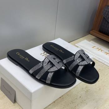 Dior D-Club Flat Slides Sandal in Suede and Strass Black 2026 (JC-260302088)