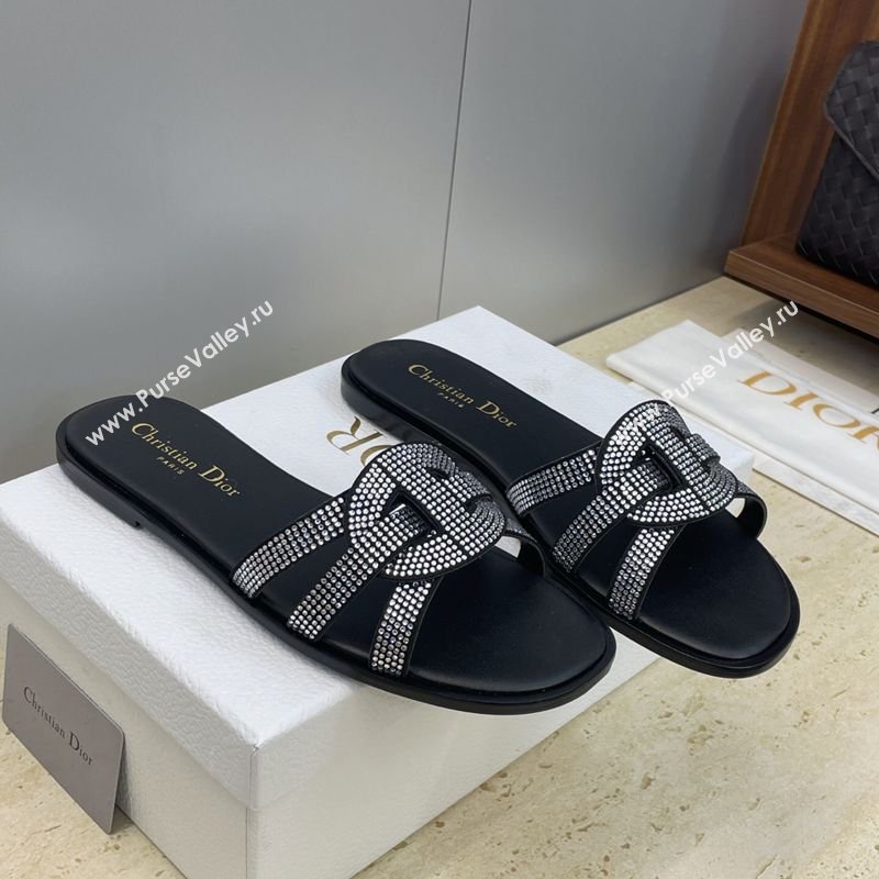 Dior D-Club Flat Slides Sandal in Suede and Strass Black 2026 (JC-260302088)