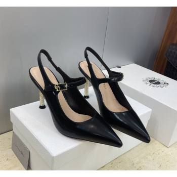 Dior Icon Slingbacks Pump 8cm in Crinkled Patent Calfskin Leather Black 2026 0302 (MD-260302127)