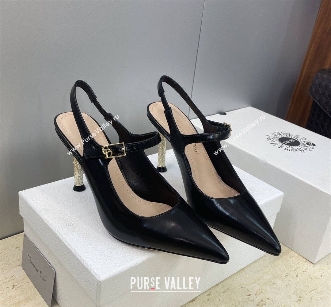Dior Icon Slingbacks Pump 8cm in Crinkled Patent Calfskin Leather Black 2026 0302 (MD-260302127)