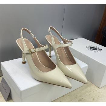 Dior Icon Slingbacks Pump 8cm in Crinkled Patent Calfskin Leather White 2026 0302 (MD-260302128)