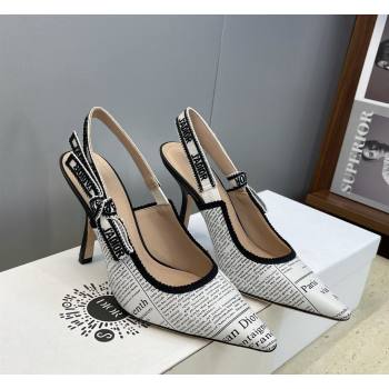 Dior JAdior Slingbacks Pump 9.5cm in Calfskin Leather with White and Black Newspaper Print 2026 (JC-260302036)