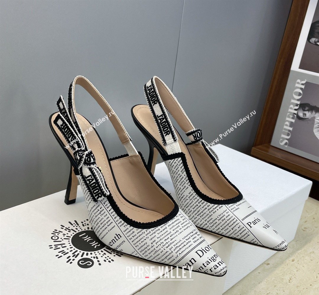 Dior JAdior Slingbacks Pump 9.5cm in Calfskin Leather with White and Black Newspaper Print 2026 (JC-260302036)