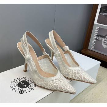Dior JAdior Slingbacks Pump 9.5cm in Transparent Mesh Embroidered with Millefiori Motif White 2026 (JC-260302039)