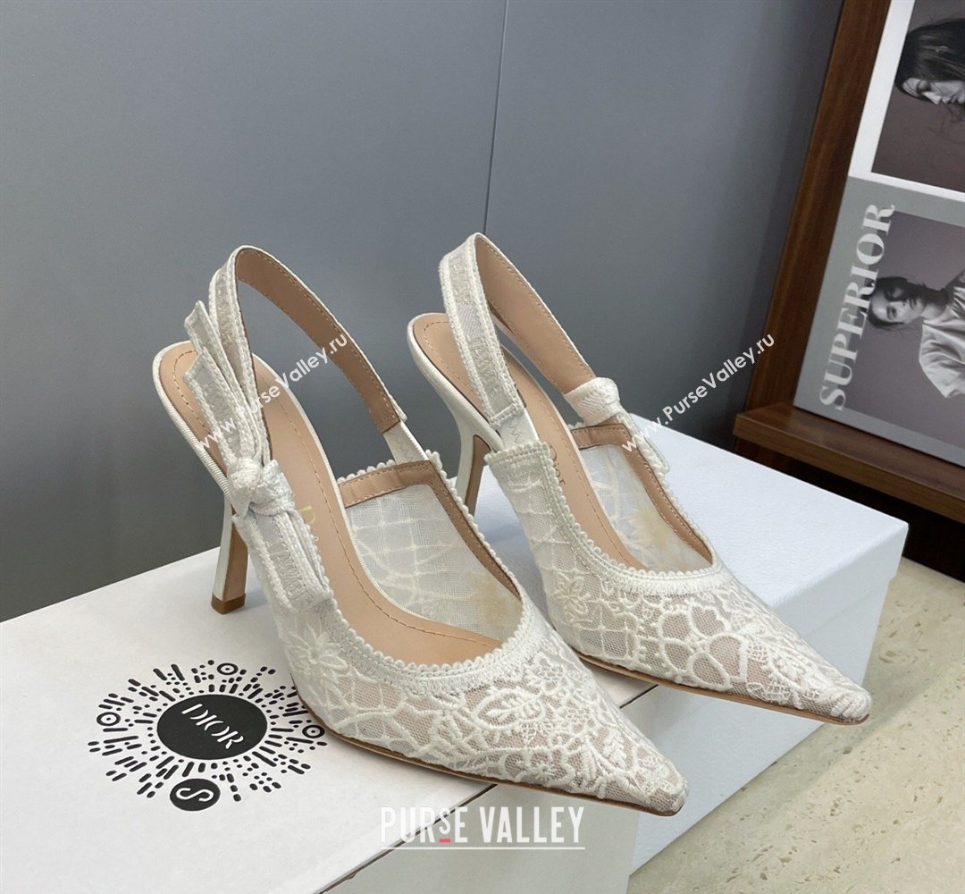 Dior JAdior Slingbacks Pump 9.5cm in Transparent Mesh Embroidered with Millefiori Motif White 2026 (JC-260302039)