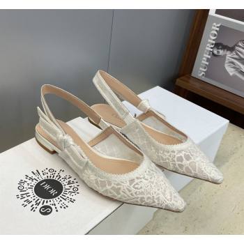 Dior JAdior Slingback Ballets Flat in Transparent Mesh Embroidered with Millefiori Motif White 2026 (JC-260302043)