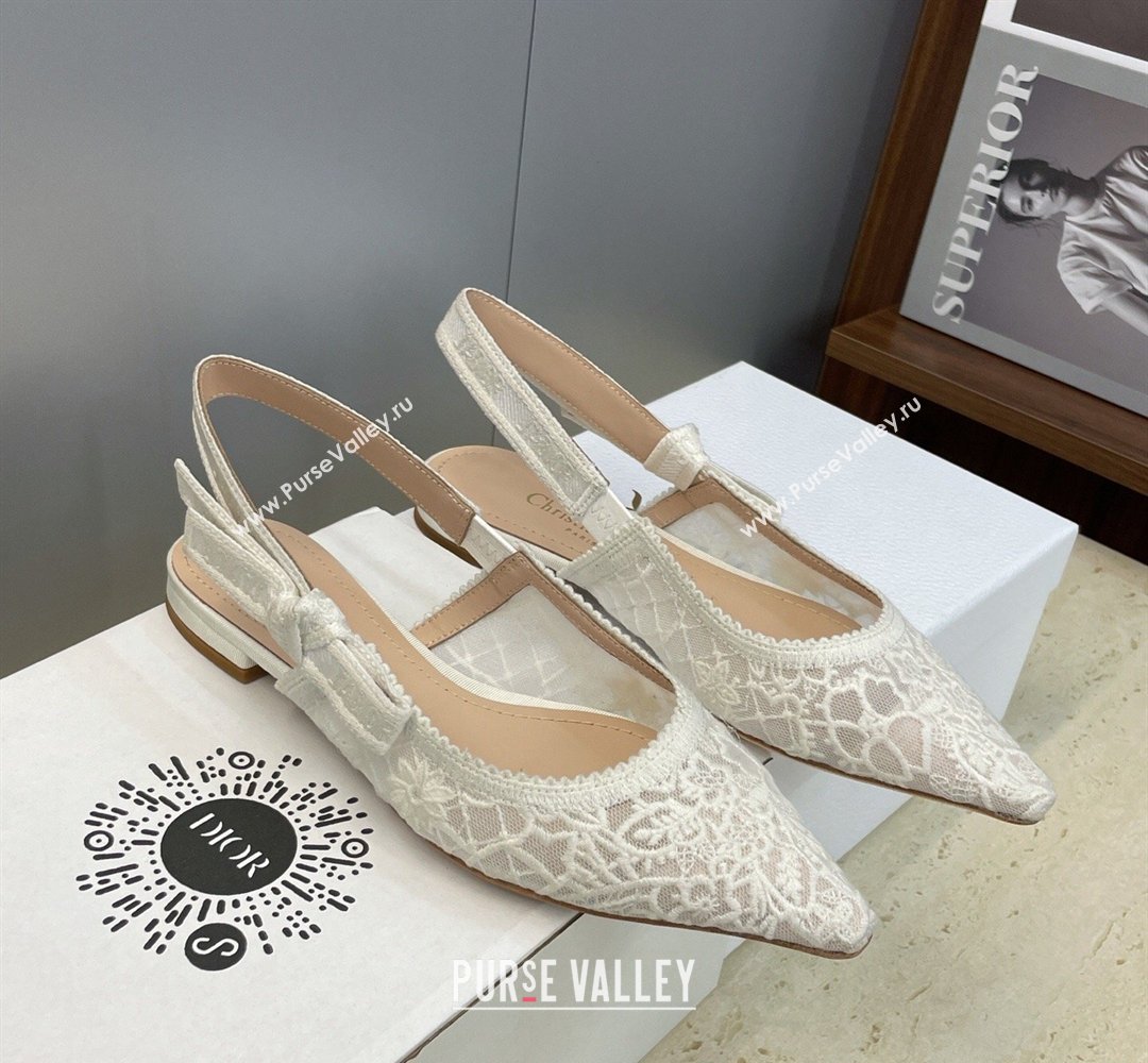 Dior JAdior Slingback Ballets Flat in Transparent Mesh Embroidered with Millefiori Motif White 2026 (JC-260302043)