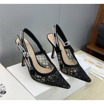 Dior JAdior Slingbacks Pump 9.5cm in Transparent Mesh Embroidered with Millefiori Motif Black 2026 (JC-260302040)