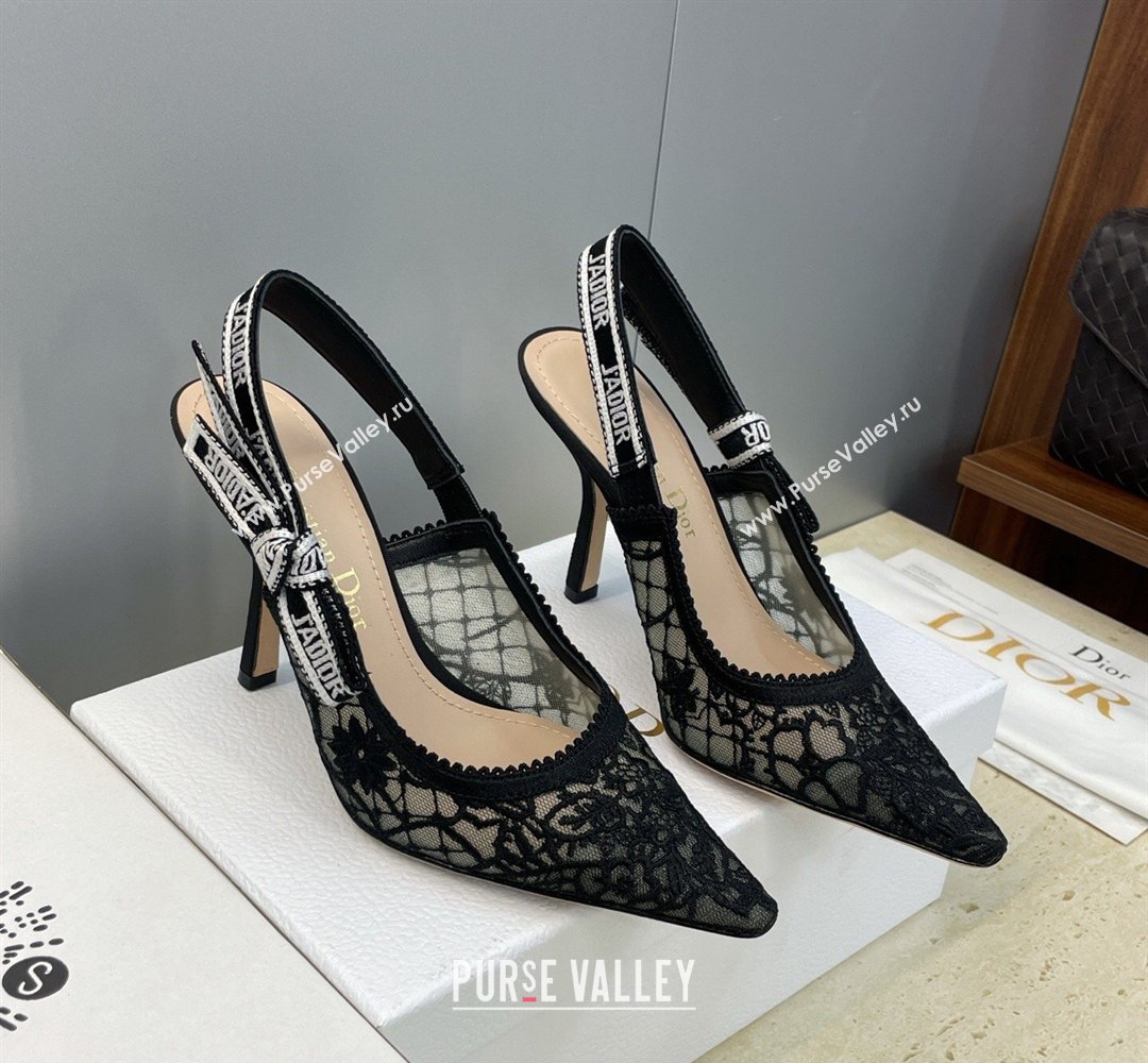 Dior JAdior Slingbacks Pump 9.5cm in Transparent Mesh Embroidered with Millefiori Motif Black 2026 (JC-260302040)