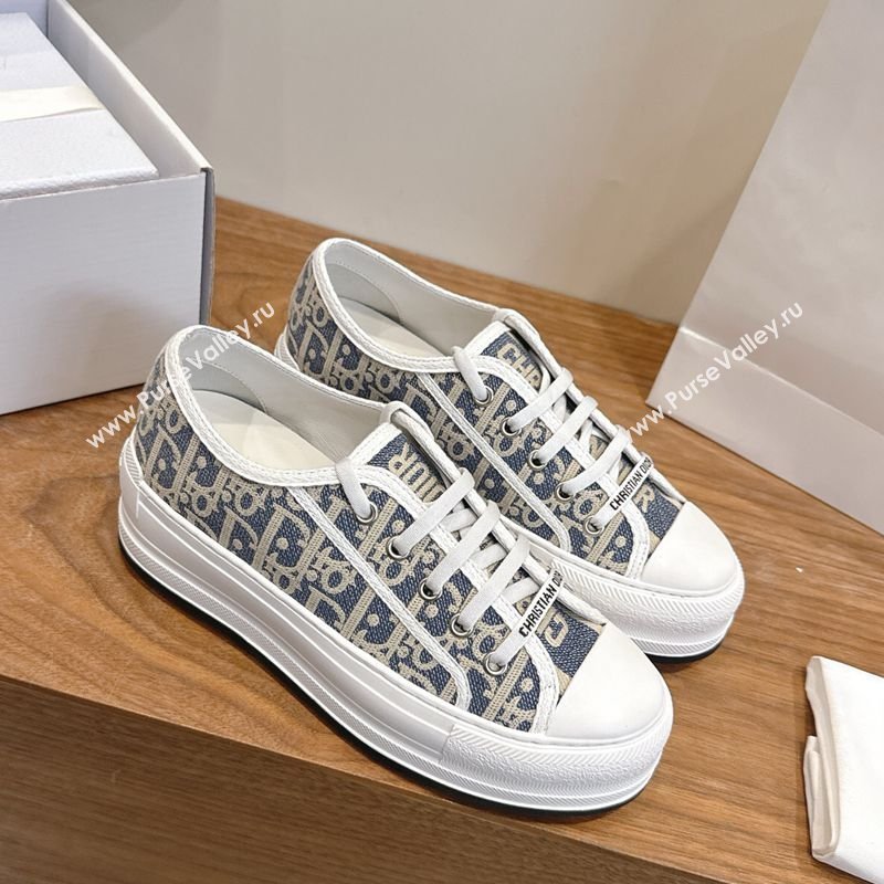 Dior WalknDior Platform Sneakers 4.5cm in Blue Oblique Chambray Embroidery 2026 0303 (KL-260303016)
