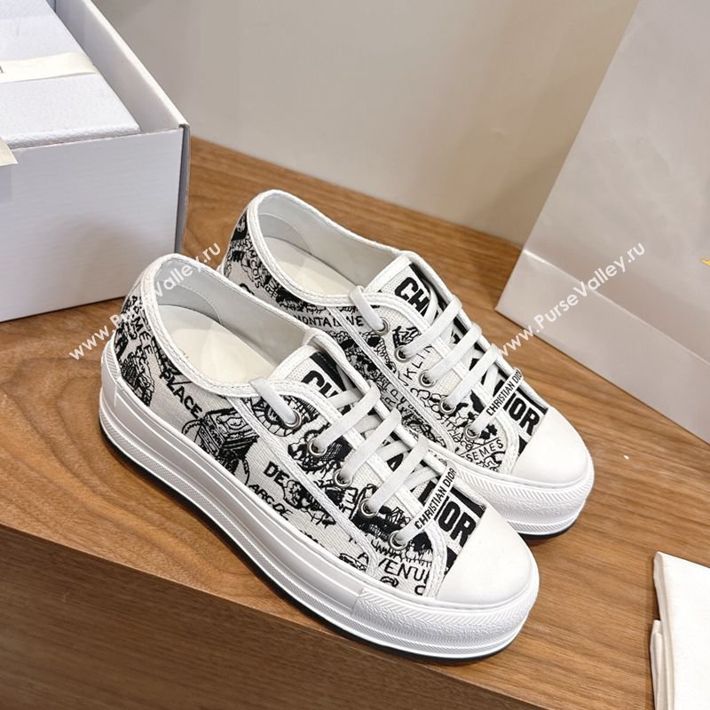 Dior WalknDior Platform Sneakers 4.5cm in Embroidered Cotton White/Black 2026 0303 (KL-260303017)