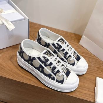 Dior WalknDior Platform Sneakers 4.5cm in Oblique Embroidered Cotton Beige/Blue 2026 0303 (KL-260303019)