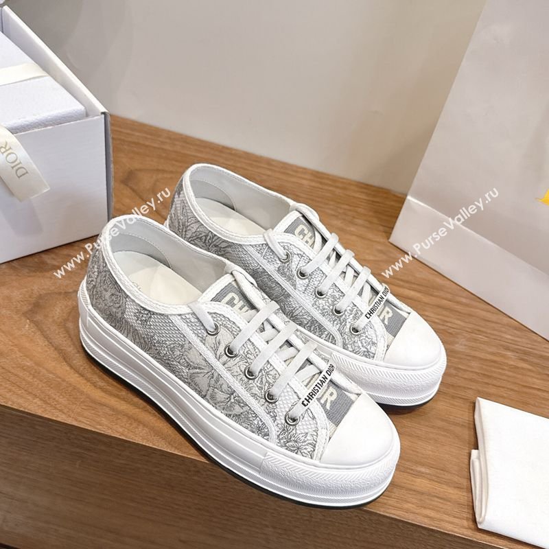 Dior WalknDior Platform Sneakers 4.5cm in Embroidered Cotton Grey 2026 0303 (KL-260303020)