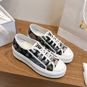 Dior WalknDior Platform Sneakers 4.5cm in Embroidered Cotton Black/Multicolor 2026 0303 (KL-260303021)