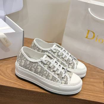 Dior WalknDior Platform Sneakers 4.5cm in Oblique Embroidered Cotton Grey 2026 0303 (KL-260303024)