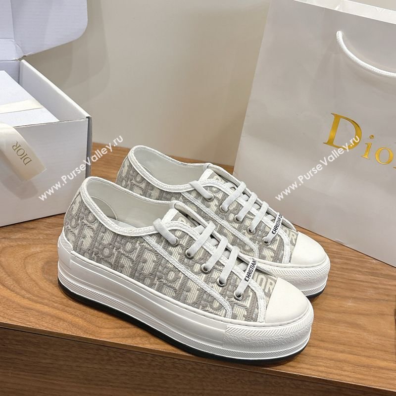 Dior WalknDior Platform Sneakers 4.5cm in Oblique Embroidered Cotton Grey 2026 0303 (KL-260303024)