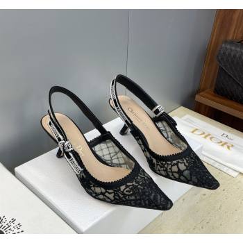 Dior JAdior Slingbacks Pump 6.5cm in Transparent Mesh Embroidered with Millefiori Motif Black 2026 (JC-260302042)