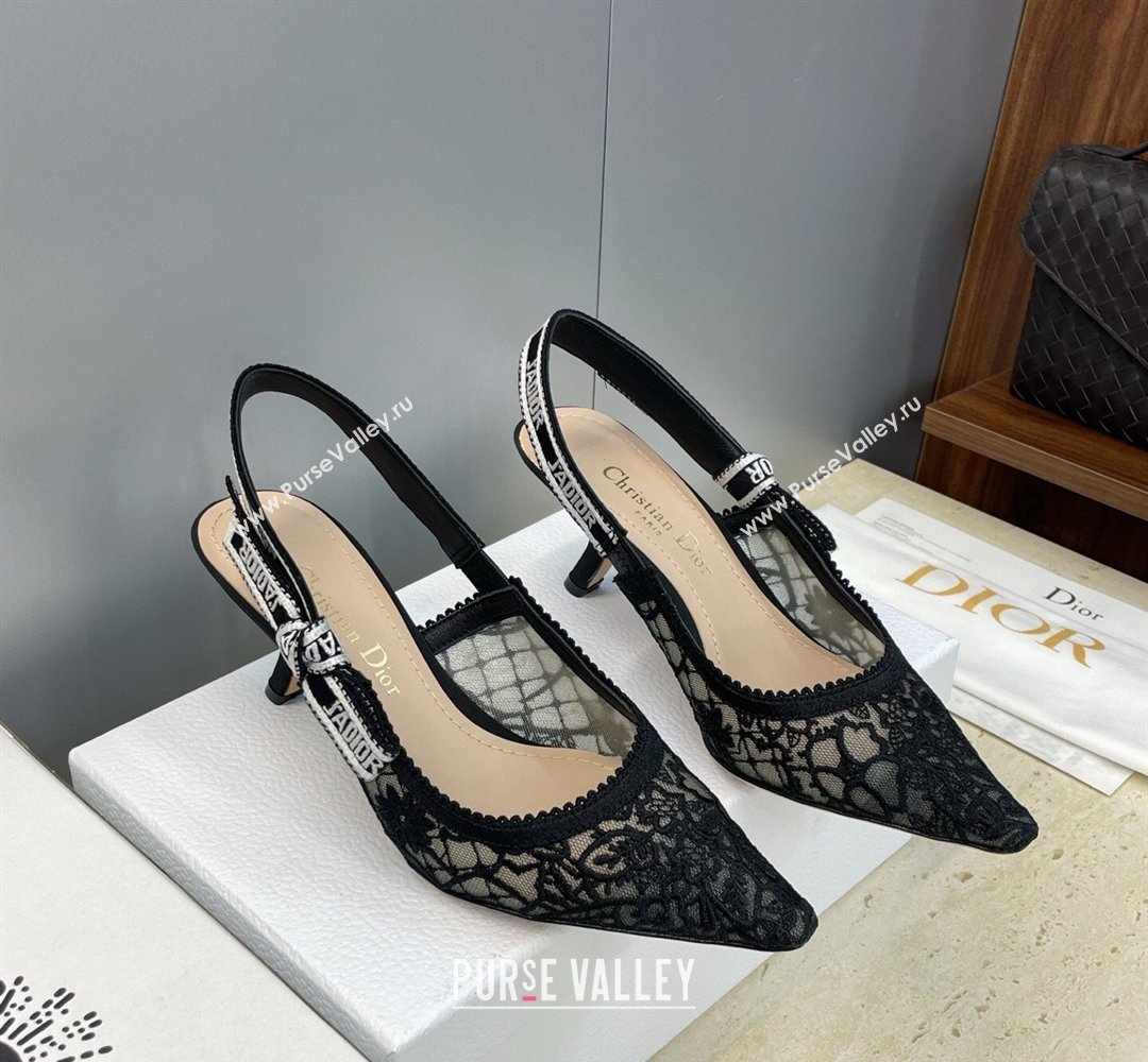 Dior JAdior Slingbacks Pump 6.5cm in Transparent Mesh Embroidered with Millefiori Motif Black 2026 (JC-260302042)