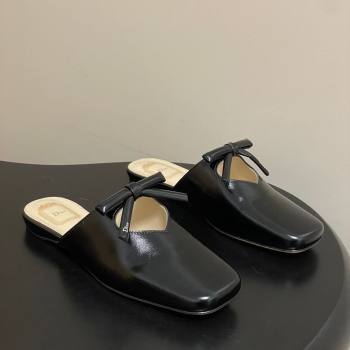 Dior Bow Flat Mules in Calfskin Leather Black 2026 DR121702 (KL-260302069)