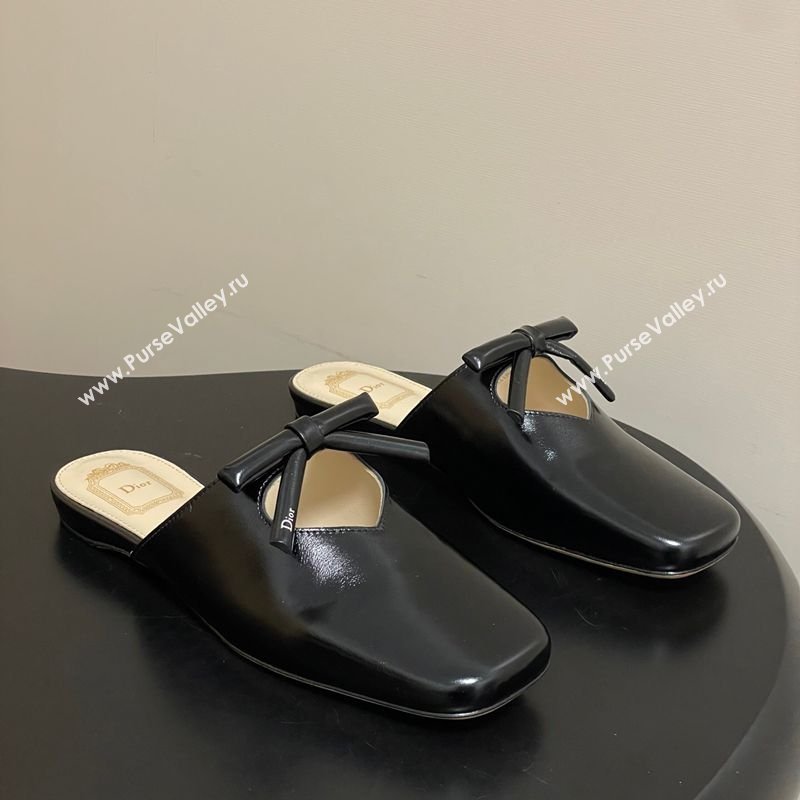Dior Bow Flat Mules in Calfskin Leather Black 2026 DR121702 (KL-260302069)