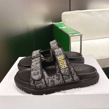 Dior Dioract Flat Slides Sandal in Oblique Embroidered Denim Black 2026 0302 (MD-260302116)