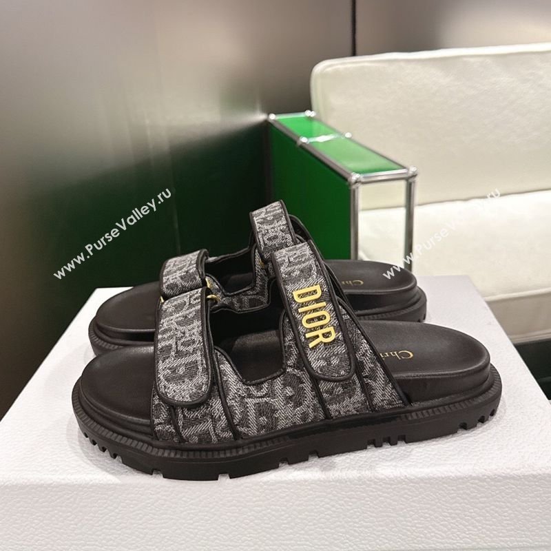 Dior Dioract Flat Slides Sandal in Oblique Embroidered Denim Black 2026 0302 (MD-260302116)