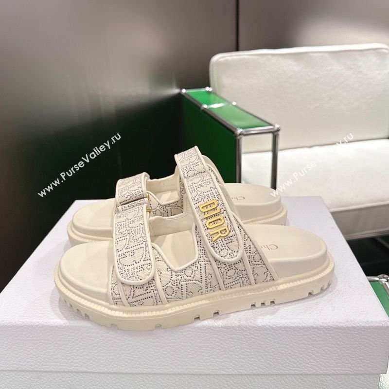 Dior Dioract Flat Slides Sandal in Oblique Embroidered Cotton White 2026 0302 (MD-260302117)
