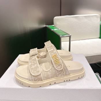 Dior Dioract Flat Slides Sandal in Oblique Embroidered Cotton Beige 2026 0302 (MD-260302119)