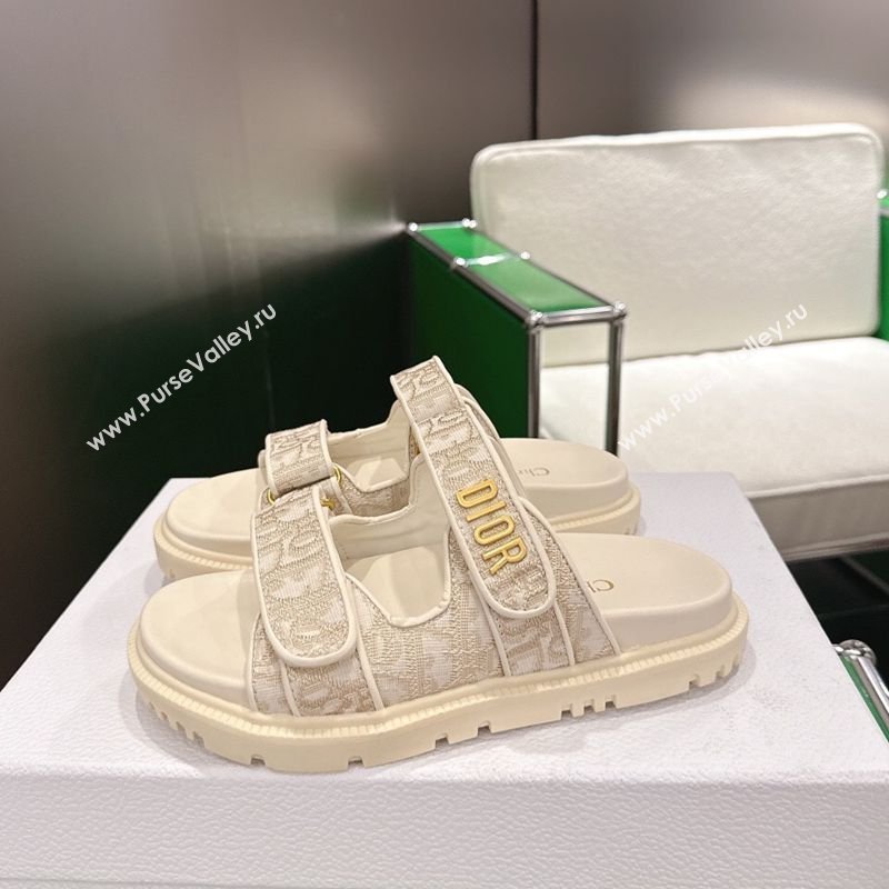 Dior Dioract Flat Slides Sandal in Oblique Embroidered Cotton Beige 2026 0302 (MD-260302119)