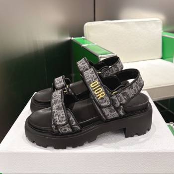 Dior Dioract Platform Sandals in Oblique Embroidered Denim Black 2026 0302 (MD-260302120)