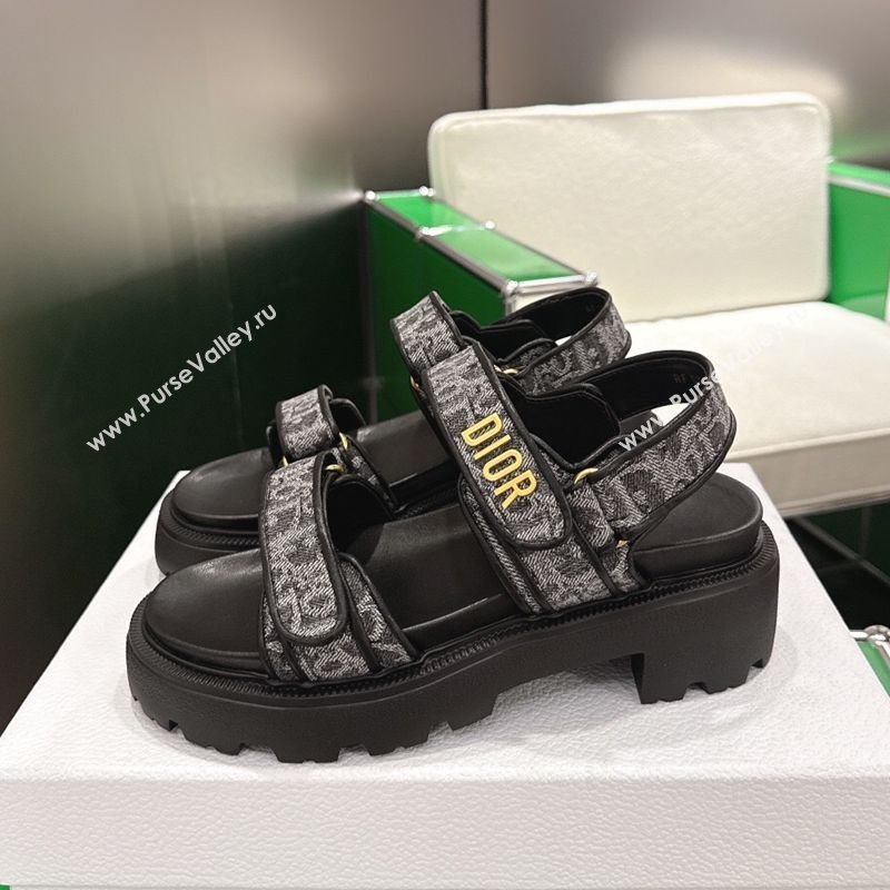 Dior Dioract Platform Sandals in Oblique Embroidered Denim Black 2026 0302 (MD-260302120)