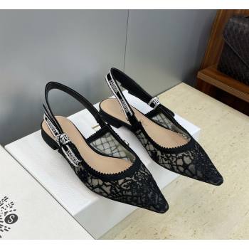 Dior JAdior Slingback Ballets Flat in Transparent Mesh Embroidered with Millefiori Motif Black 2026 (JC-260302044)