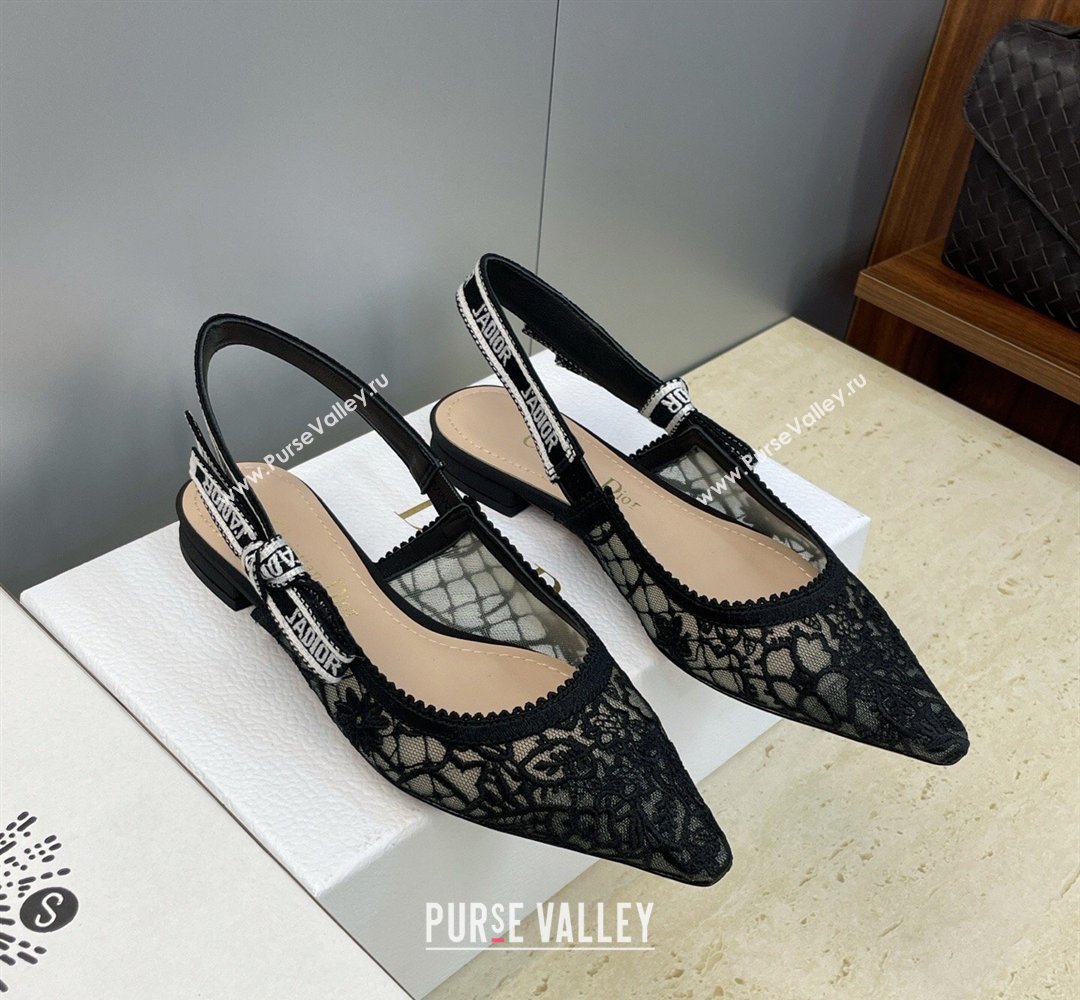 Dior JAdior Slingback Ballets Flat in Transparent Mesh Embroidered with Millefiori Motif Black 2026 (JC-260302044)