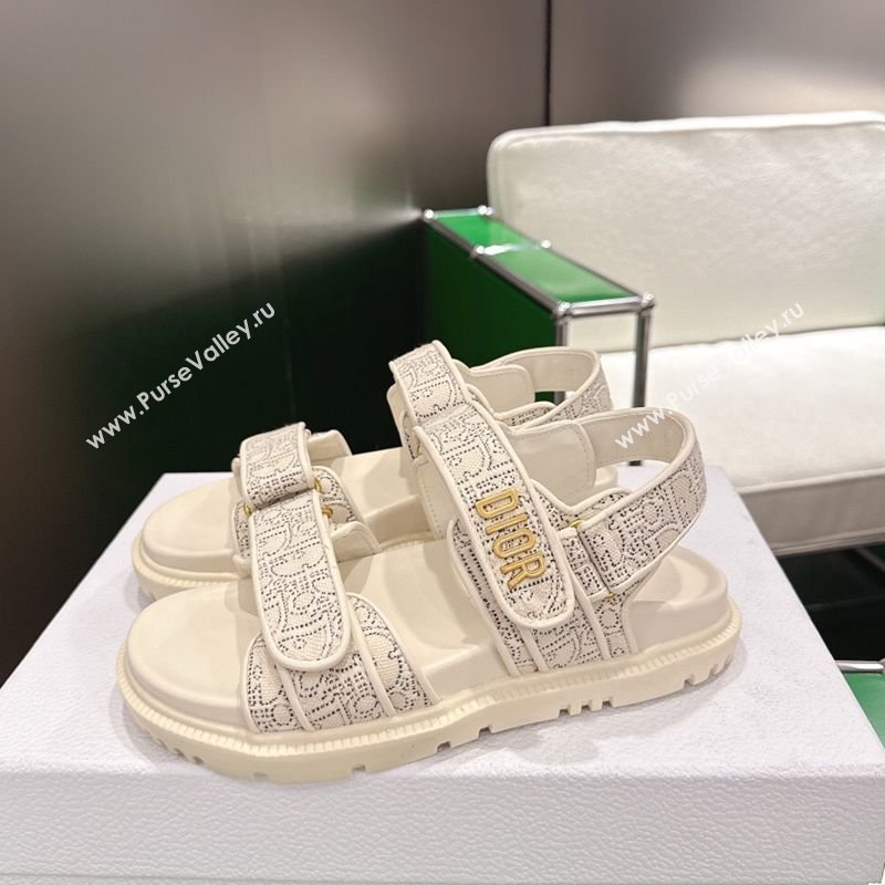 Dior Dioract Flat Sandals in Oblique Embroidered Cotton White 2026 0302 (MD-260302124)